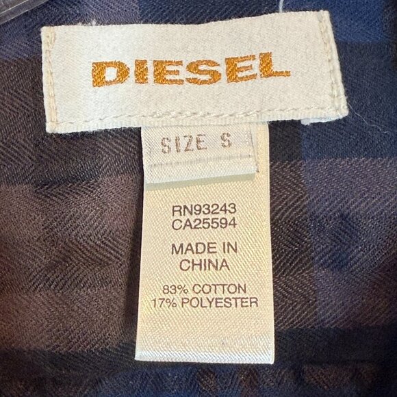 Diesel Long Sleeve Shirt Plaid Blue Brown Western Small - Picture 7 of 13